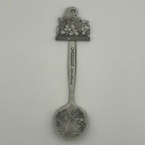 Fort Pewter New Jersey Garden State Souvenir Spoon Cornucopia Sailboat 4.5"
